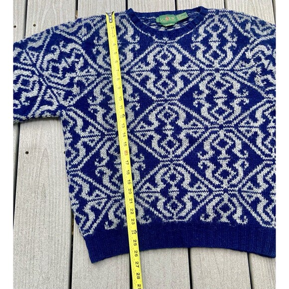 Vintage 1990s J.Crew Outfitters Hand Knit Shetland Wool Sweater Blue Gray L - Picture 7 of 13